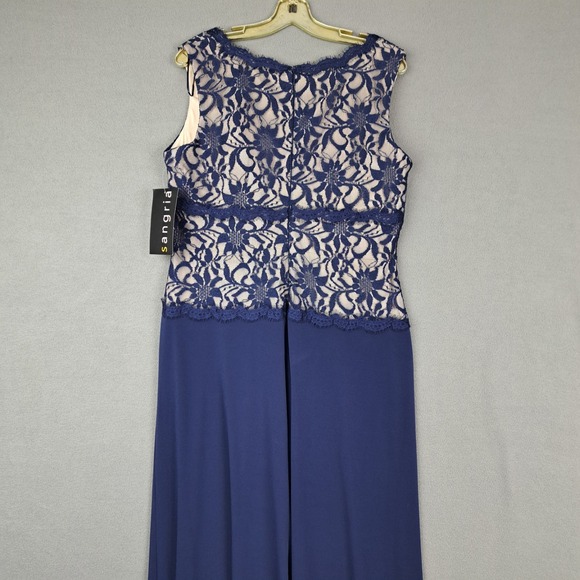 NWT Sangria Dress Women's 14 Tall Navy Floral Lace Bust Formal Maxi Evening Gown - Picture 10 of 15